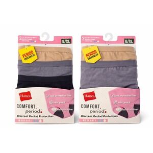 Hanes Comfort Period Underwear 5 Pack Size 8 XL Moderate Protection Briefs New